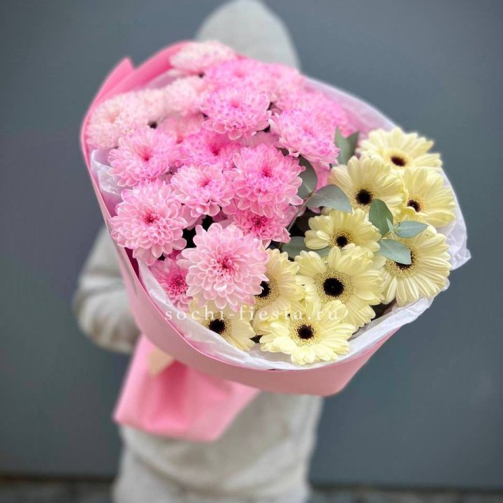 Дуо хризантем и гербер в Хосте и Кудепсте