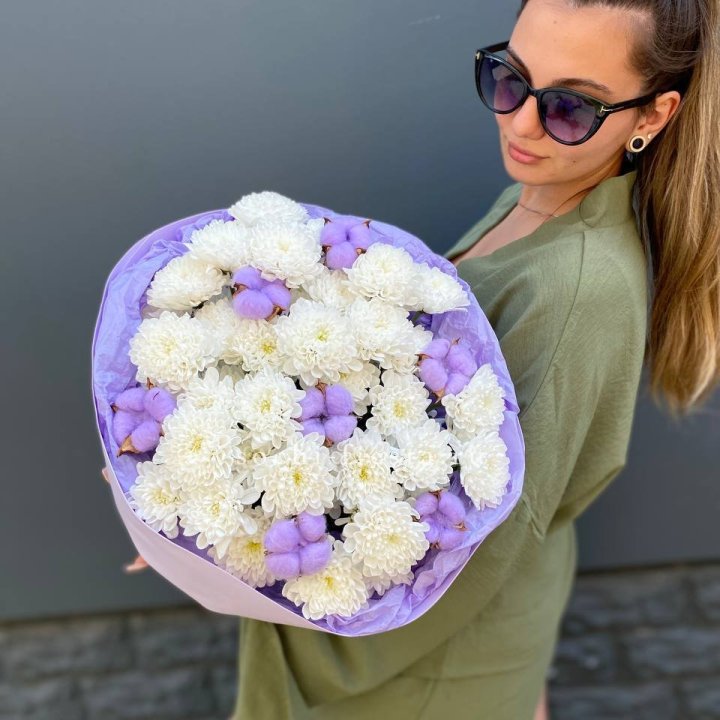  Букет  хризантем и хлопка в Хосте и Кудепсте