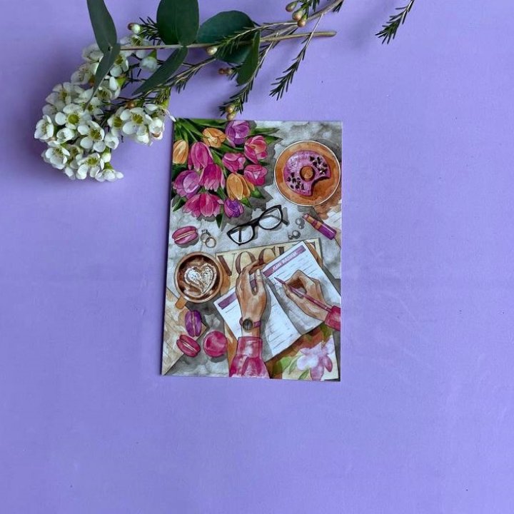 Открытка к букету "Lady at work" в Хосте и Кудепсте