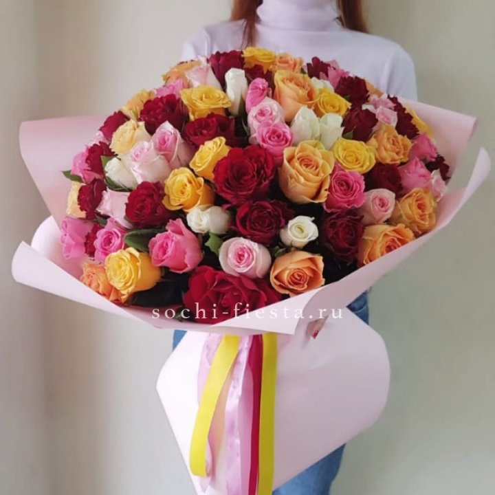 101 роза Кенийский микс "Нежность" в Хосте и Кудепсте