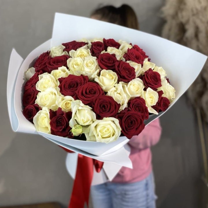 51 красная и белая роза в Хосте и Кудепсте